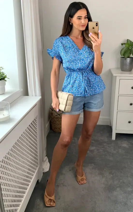 Ditsy Blue Waist Tie Top
