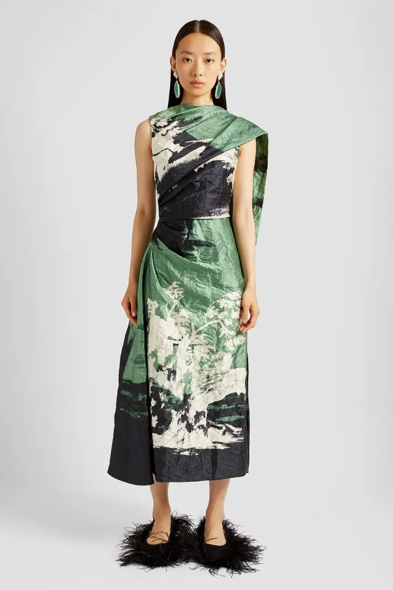 Draped Scarf Midi Dress