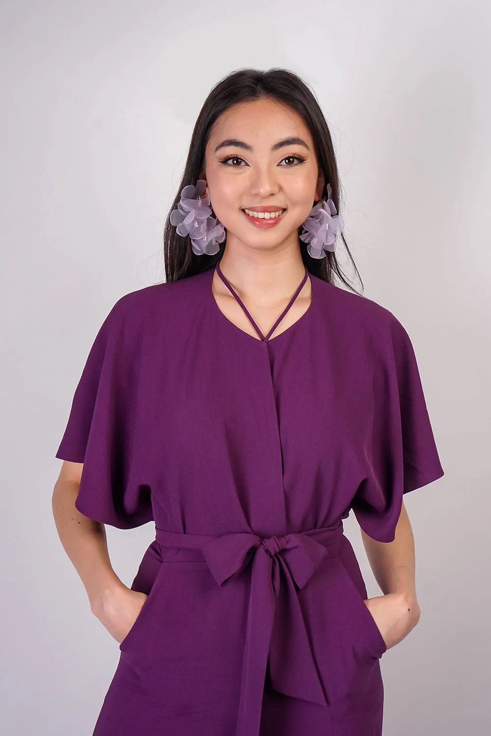 Eggplant Pleated Wrap Necee Jumpsuit