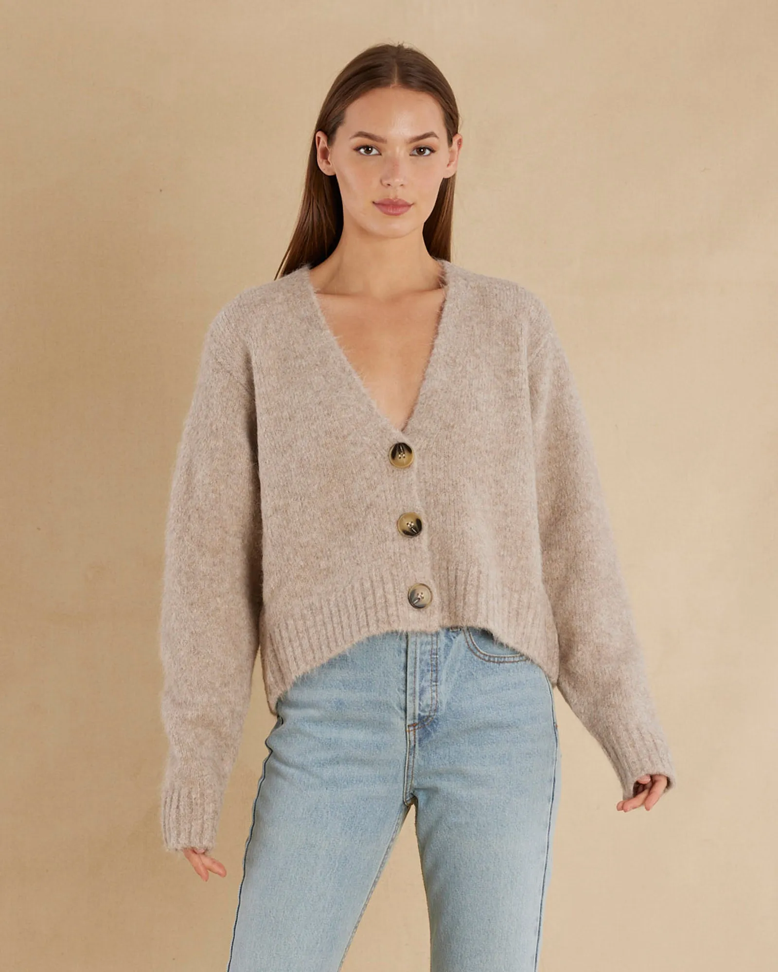 Elea Cropped Alpaca Cardigan - Oatmeal