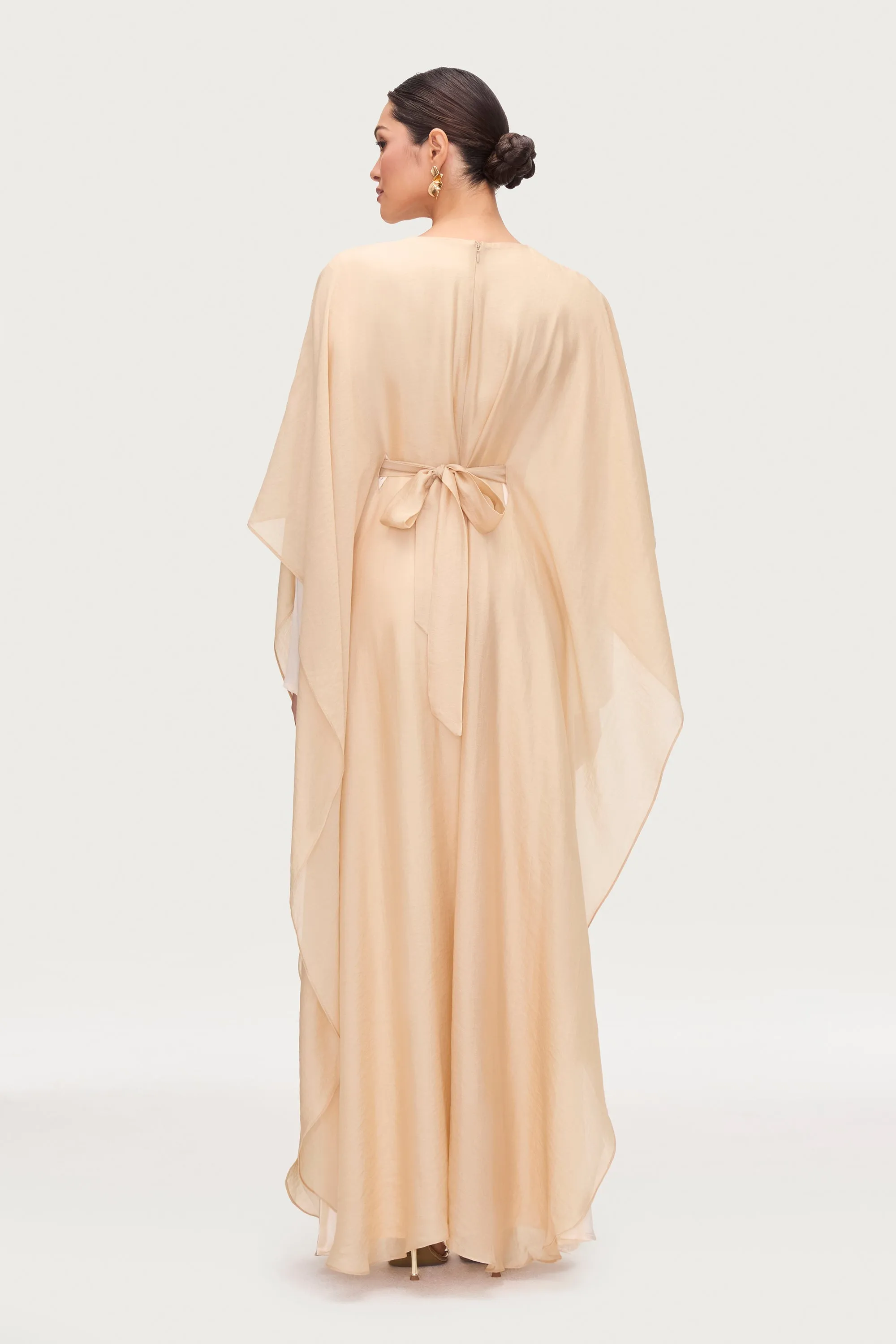 Ethereal Silk Tie Waist Maxi Dress - Champagne