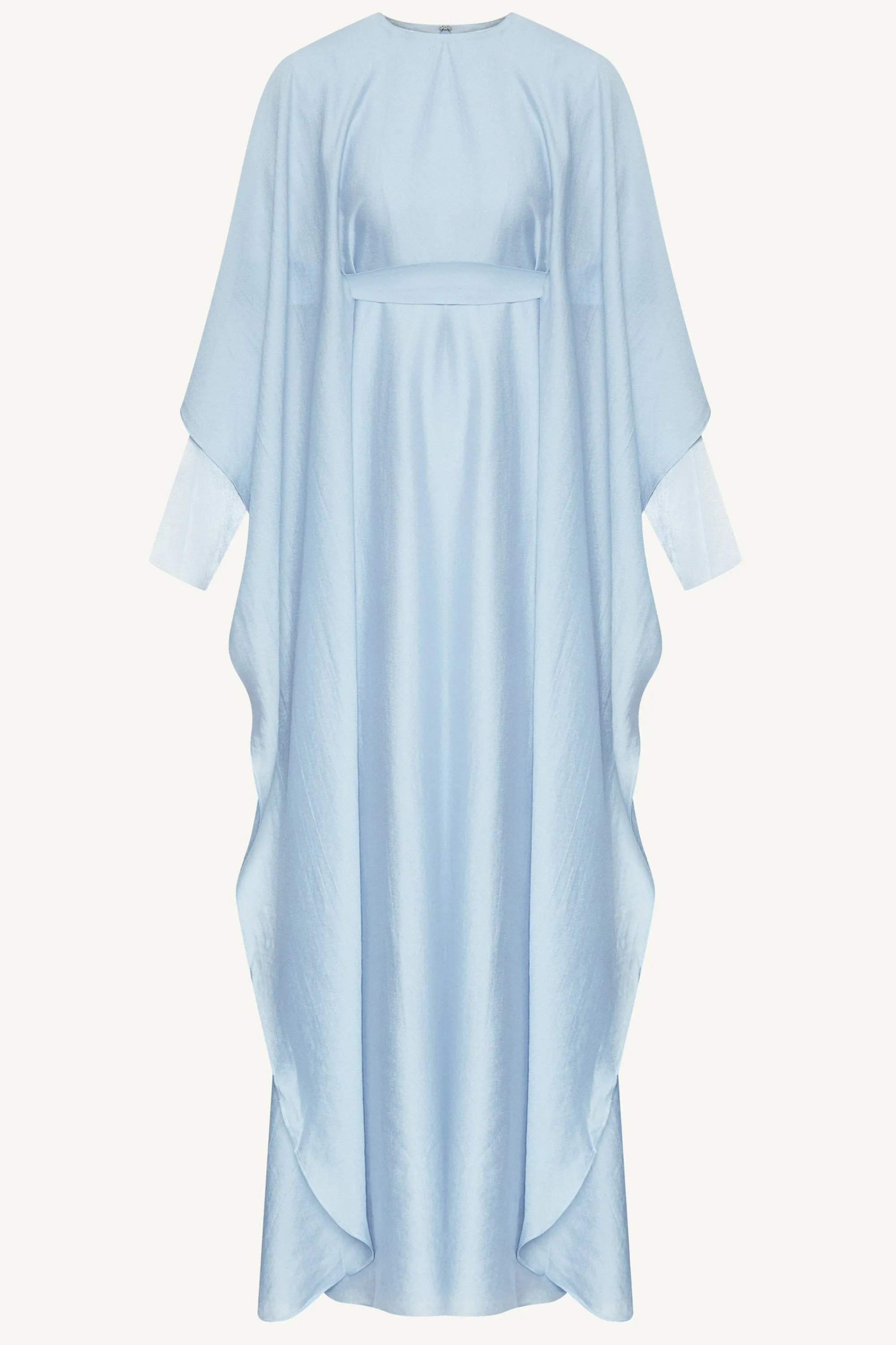 Ethereal Silk Tie Waist Maxi Dress - Pastel Blue