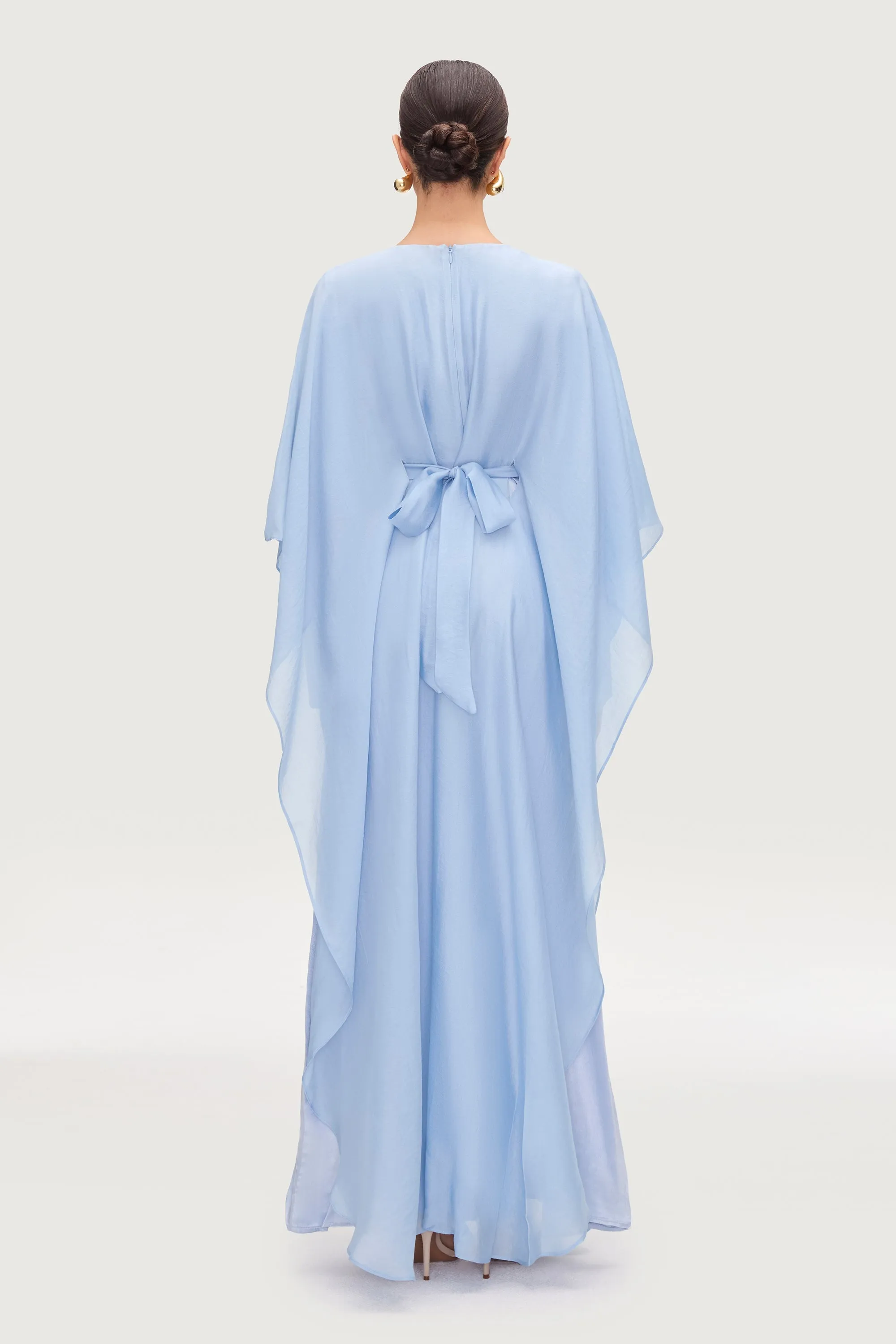 Ethereal Silk Tie Waist Maxi Dress - Pastel Blue