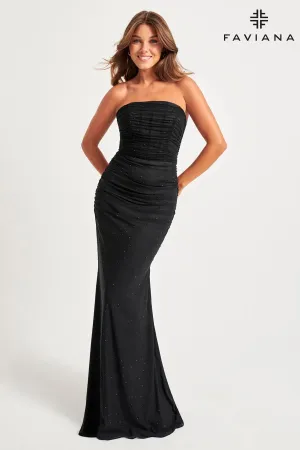 Faviana 11040 Long Prom Fitted Ruched Formal Beaded Dress