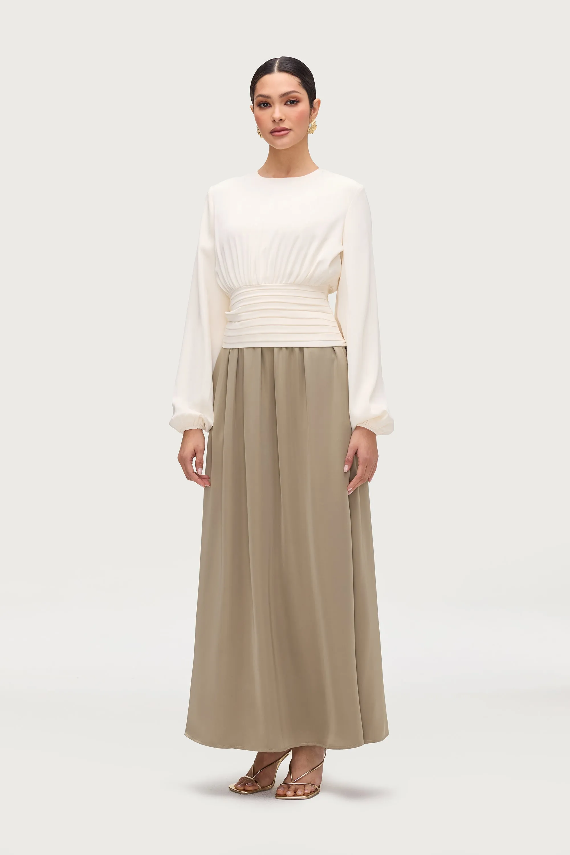 Flowy Satin Maxi Skirt - Sage