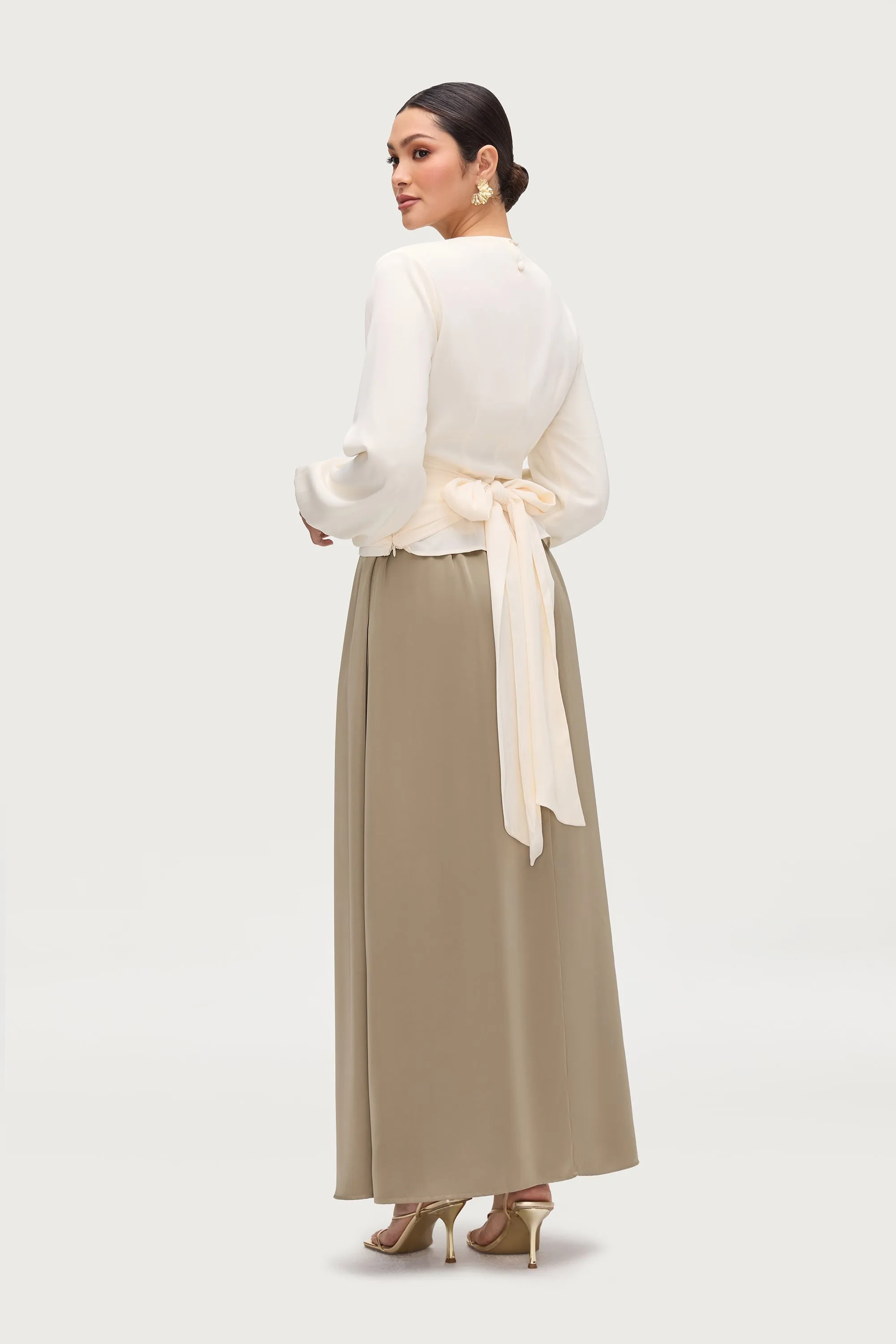 Flowy Satin Maxi Skirt - Sage