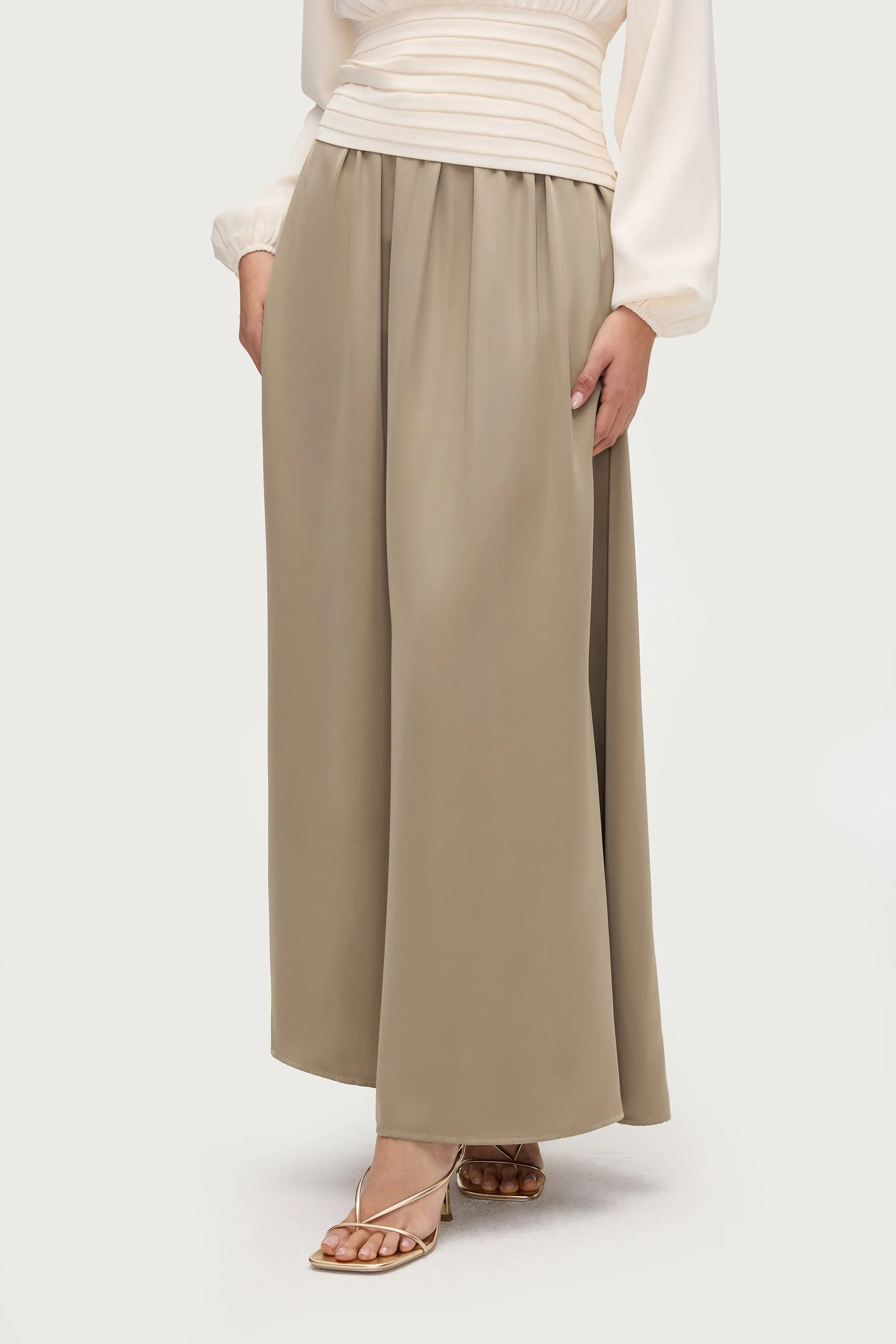 Flowy Satin Maxi Skirt - Sage