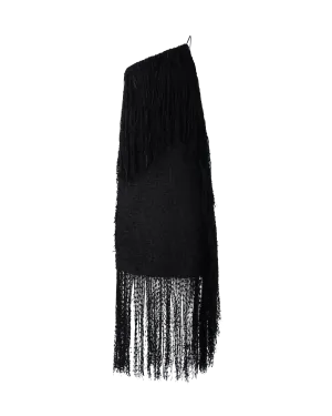 Fringe-Detailed One Shoulder Dress