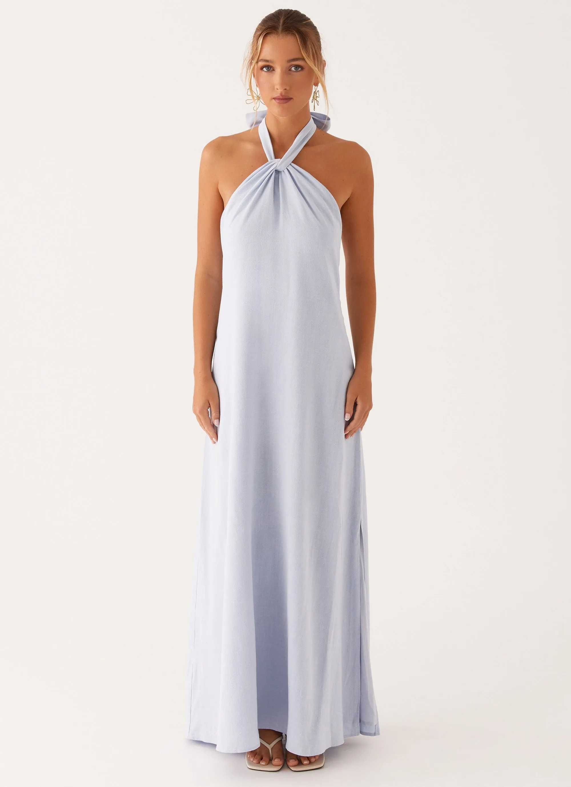 Golden Child Linen Maxi Dress - Blue