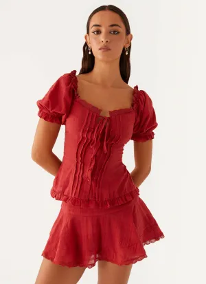 Hundred Percent Puff Sleeve Top - Red