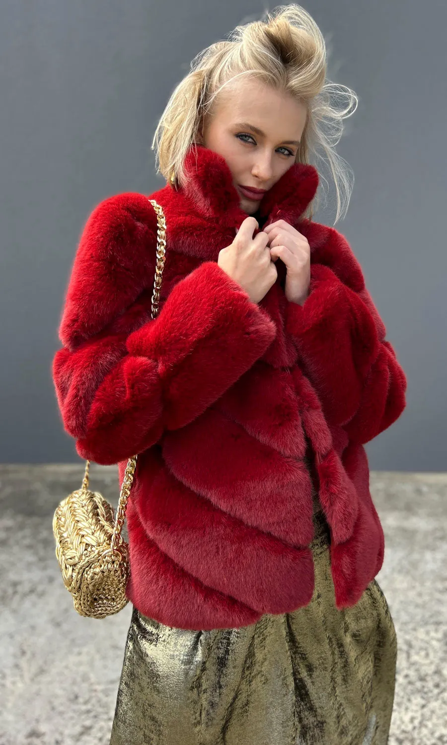 Ibana Cyntilla Red  Faux Coat
