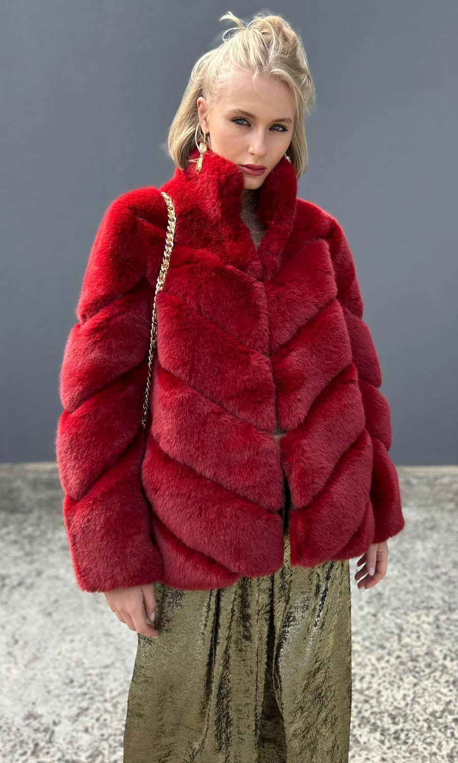 Ibana Cyntilla Red  Faux Coat