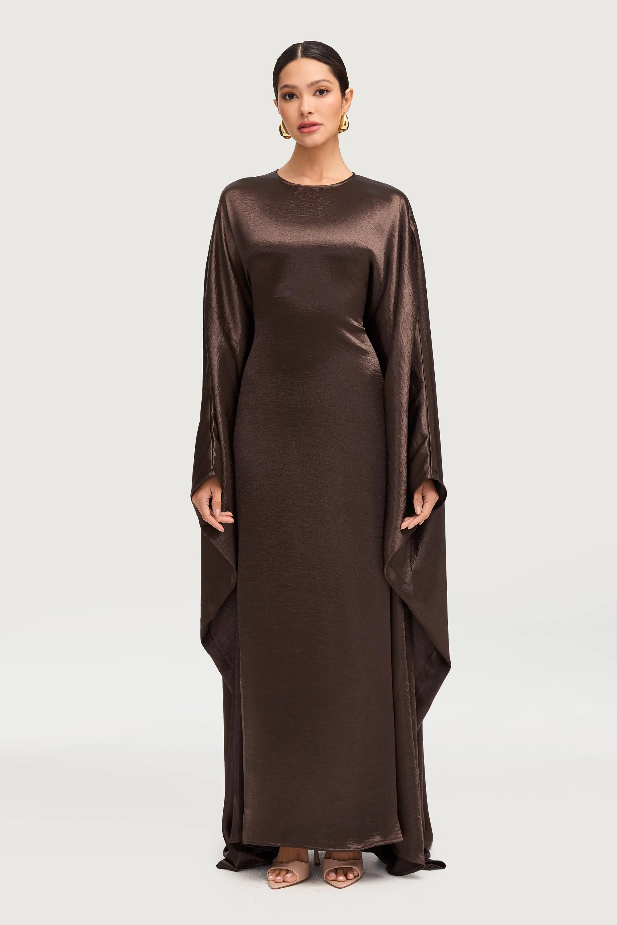 Iridescent Butterfly Inner Tie Abaya Dress - Qahwa