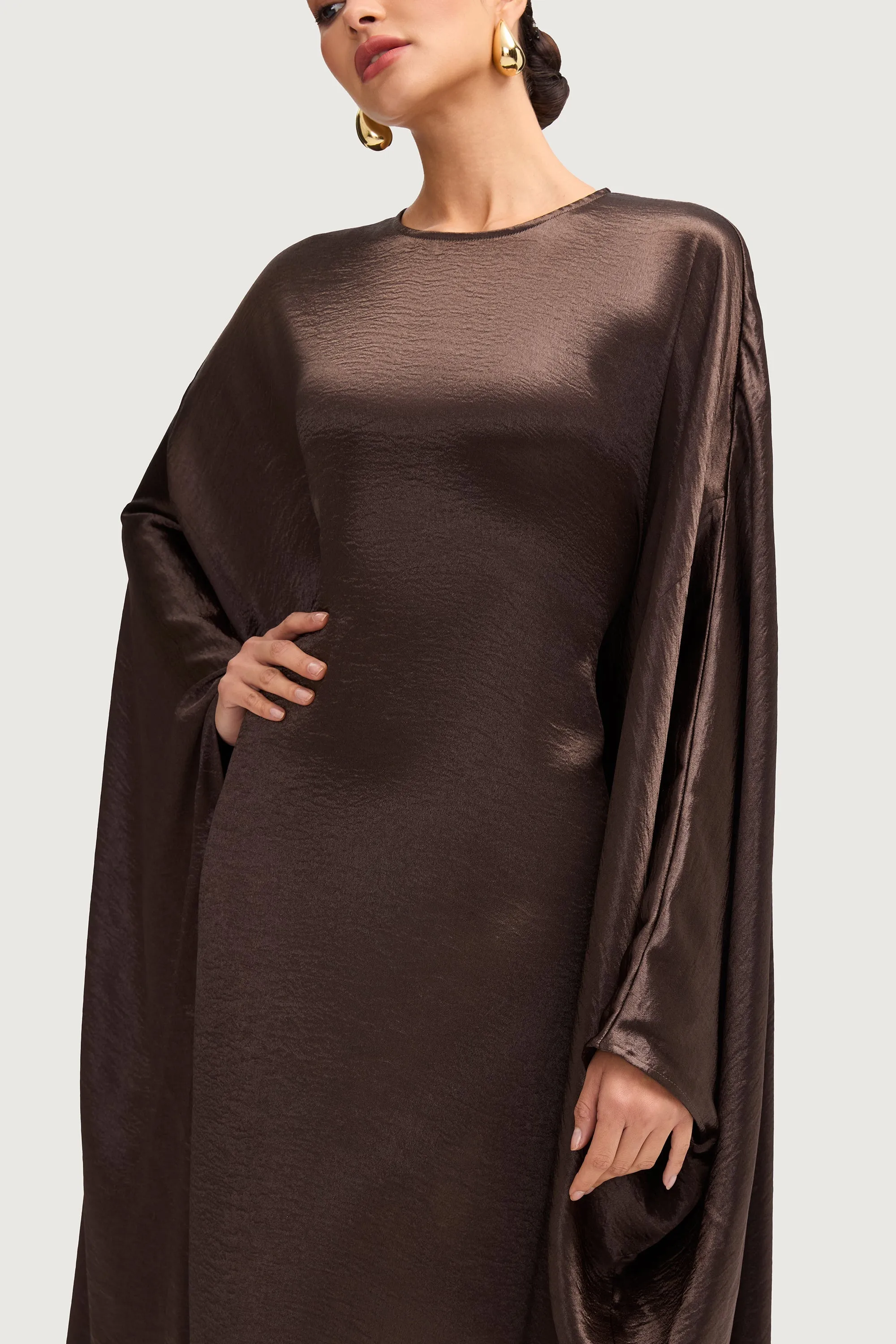 Iridescent Butterfly Inner Tie Abaya Dress - Qahwa