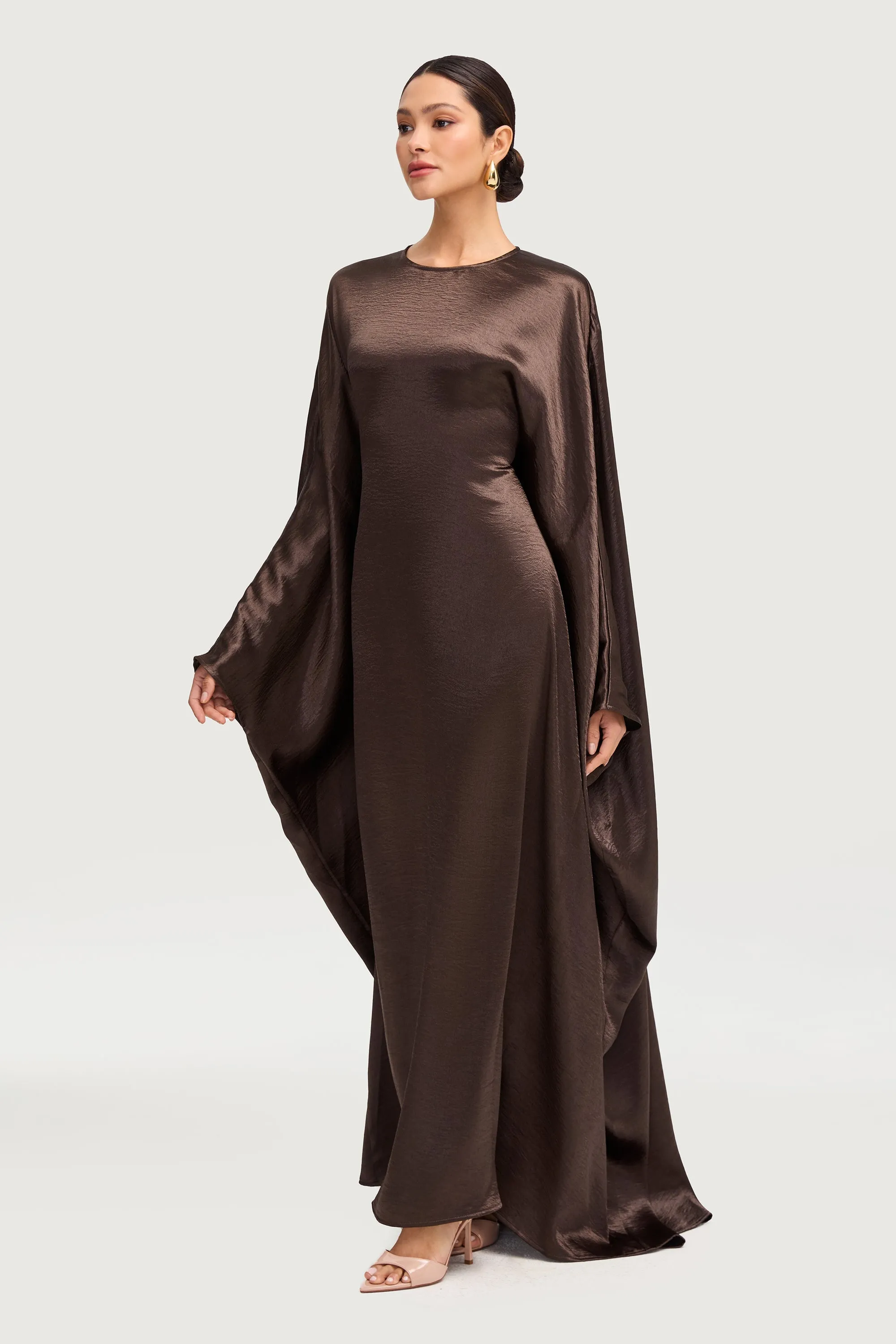 Iridescent Butterfly Inner Tie Abaya Dress - Qahwa