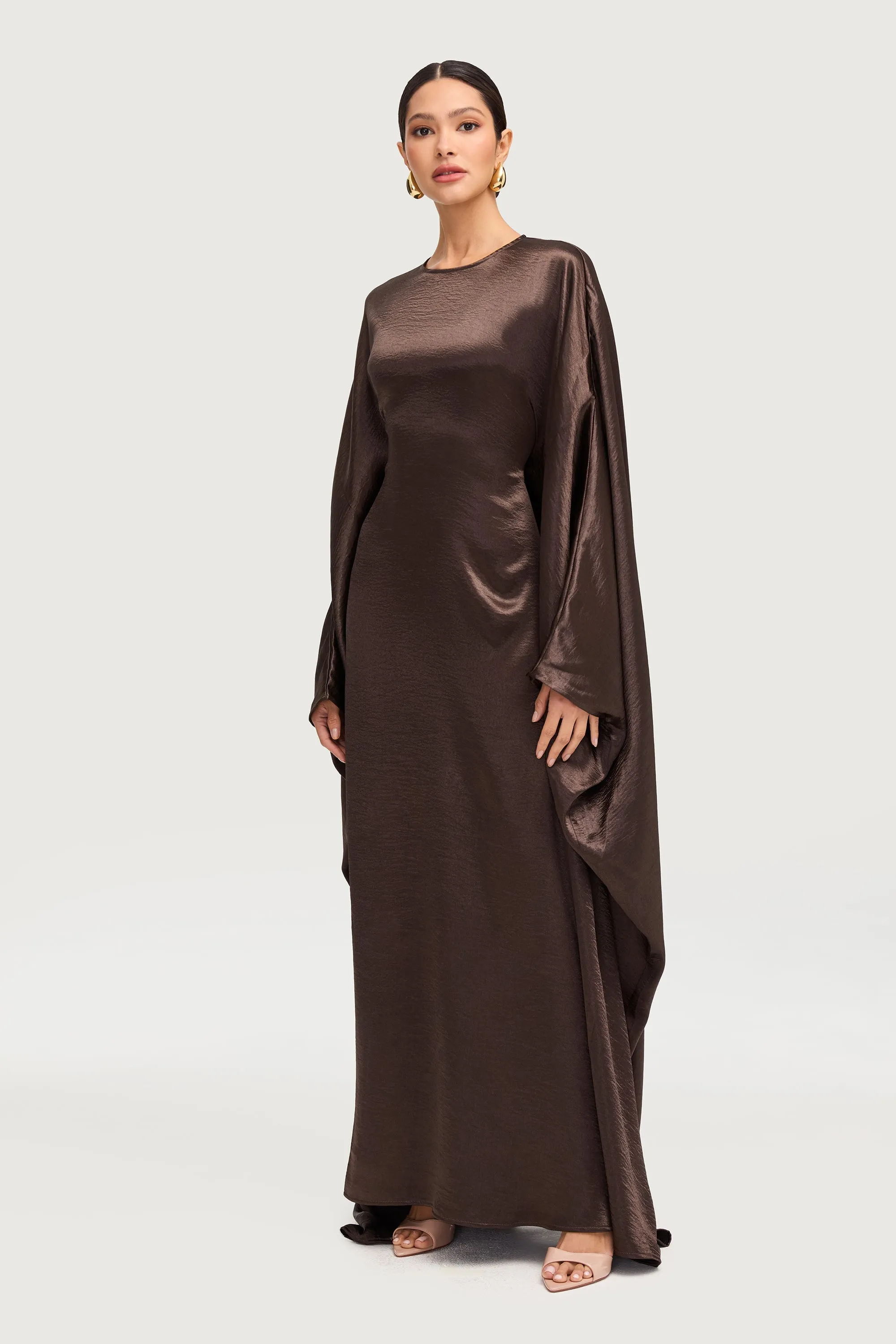 Iridescent Butterfly Inner Tie Abaya Dress - Qahwa