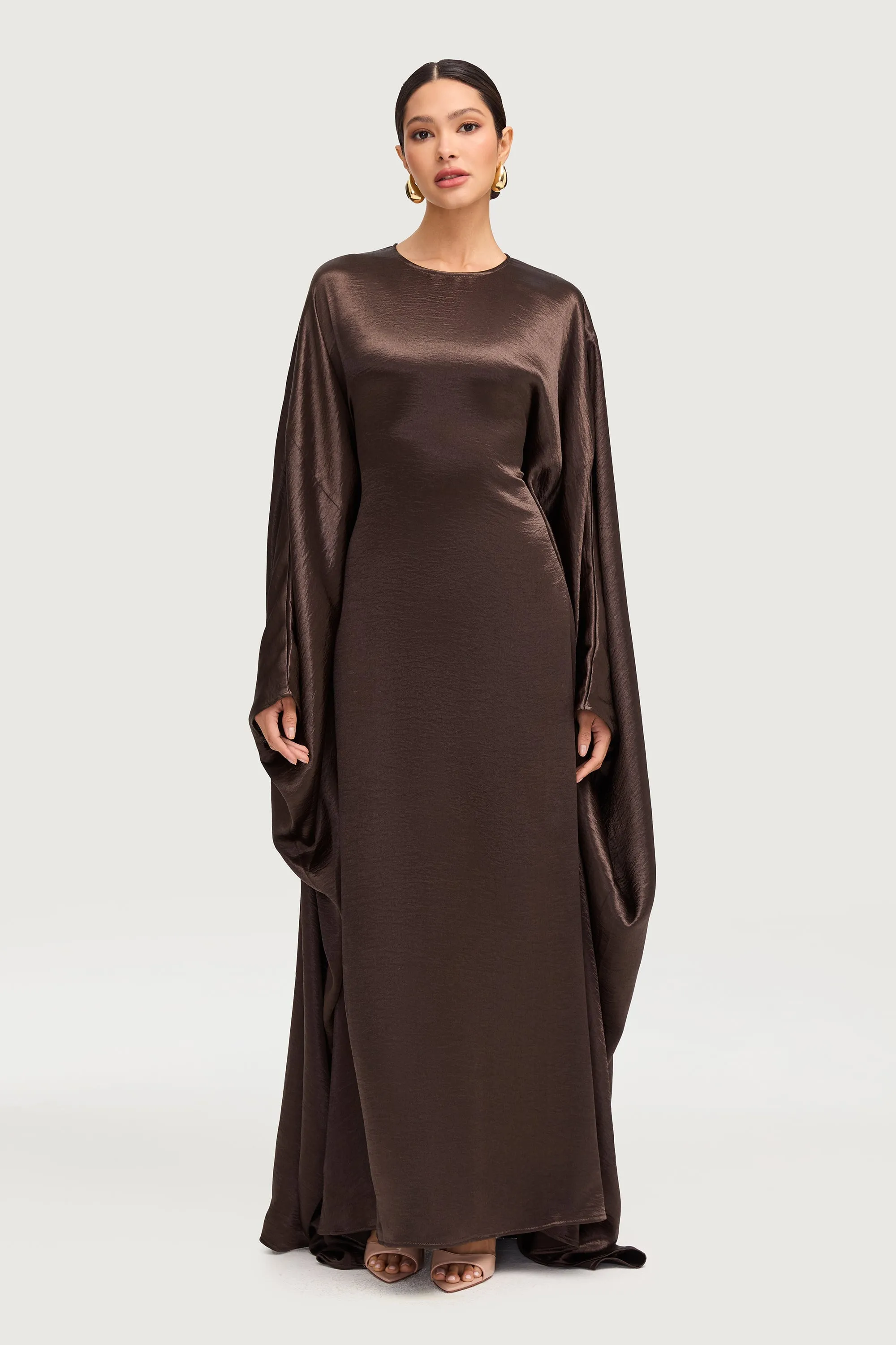 Iridescent Butterfly Inner Tie Abaya Dress - Qahwa