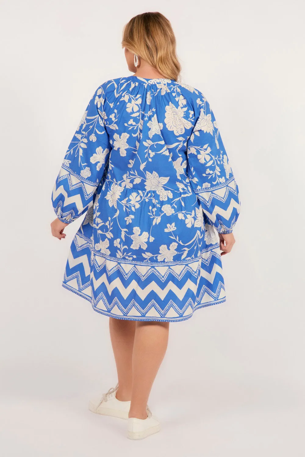 Ismay Long Sleeve Short Dress in Sapphire Dreams