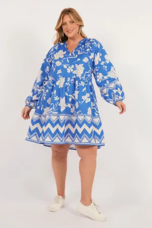 Ismay Long Sleeve Short Dress in Sapphire Dreams