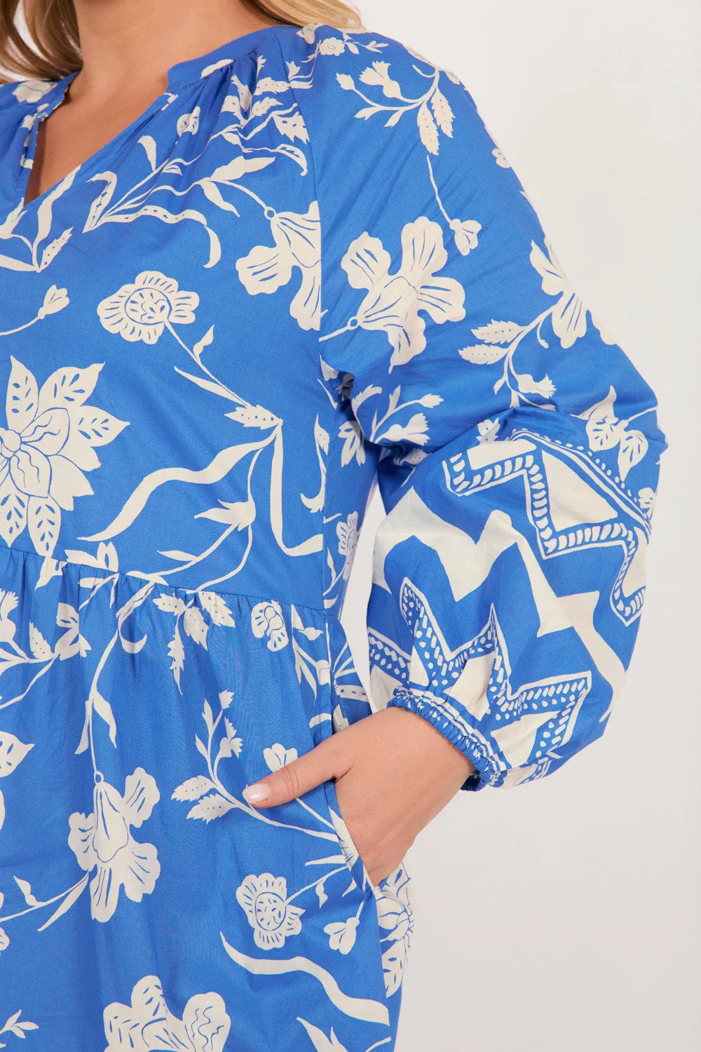 Ismay Long Sleeve Short Dress in Sapphire Dreams