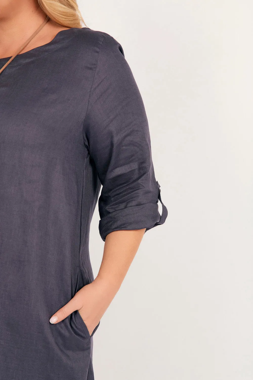 Jarla Linen Midi Dress in Charcoal