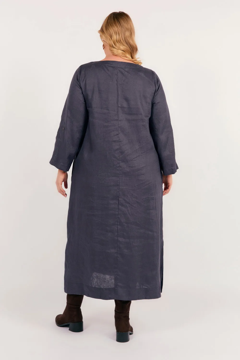 Jarla Linen Midi Dress in Charcoal
