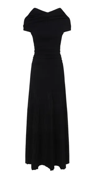 Khaite Marca Off-Shoulder Ruched Bodice Midi Dress