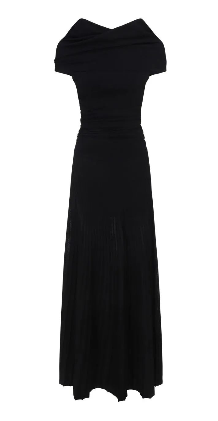 Khaite Marca Off-Shoulder Ruched Bodice Midi Dress