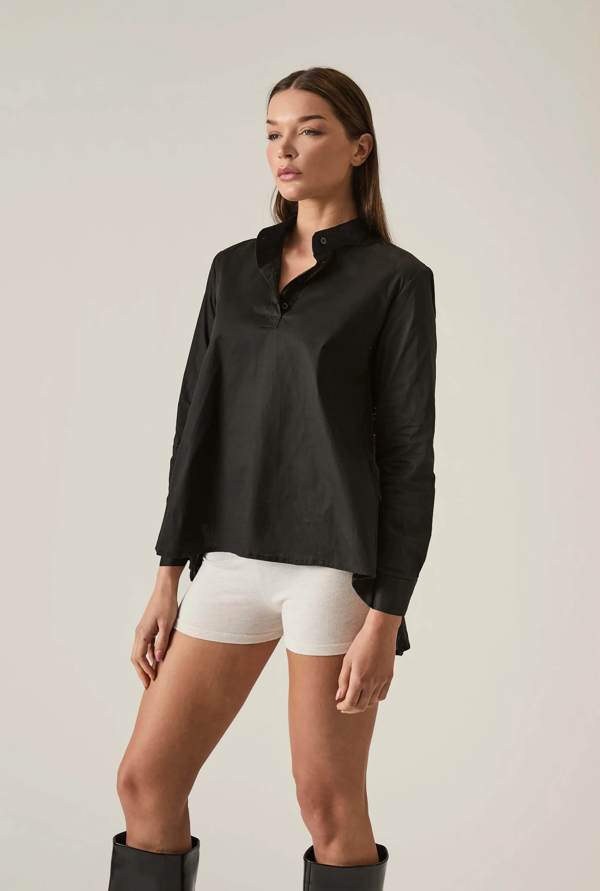 Lace Cotton Black Shirt