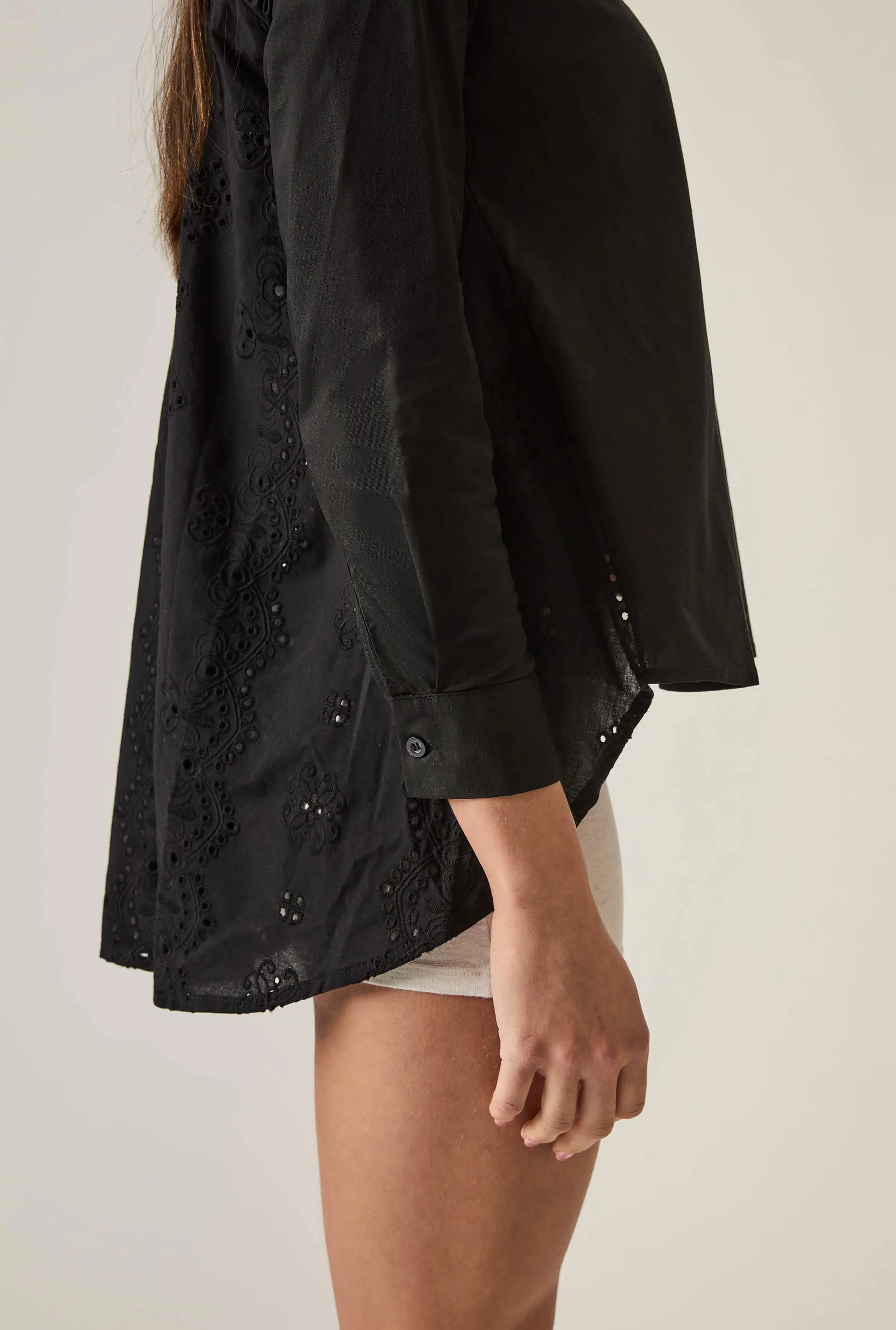 Lace Cotton Black Shirt