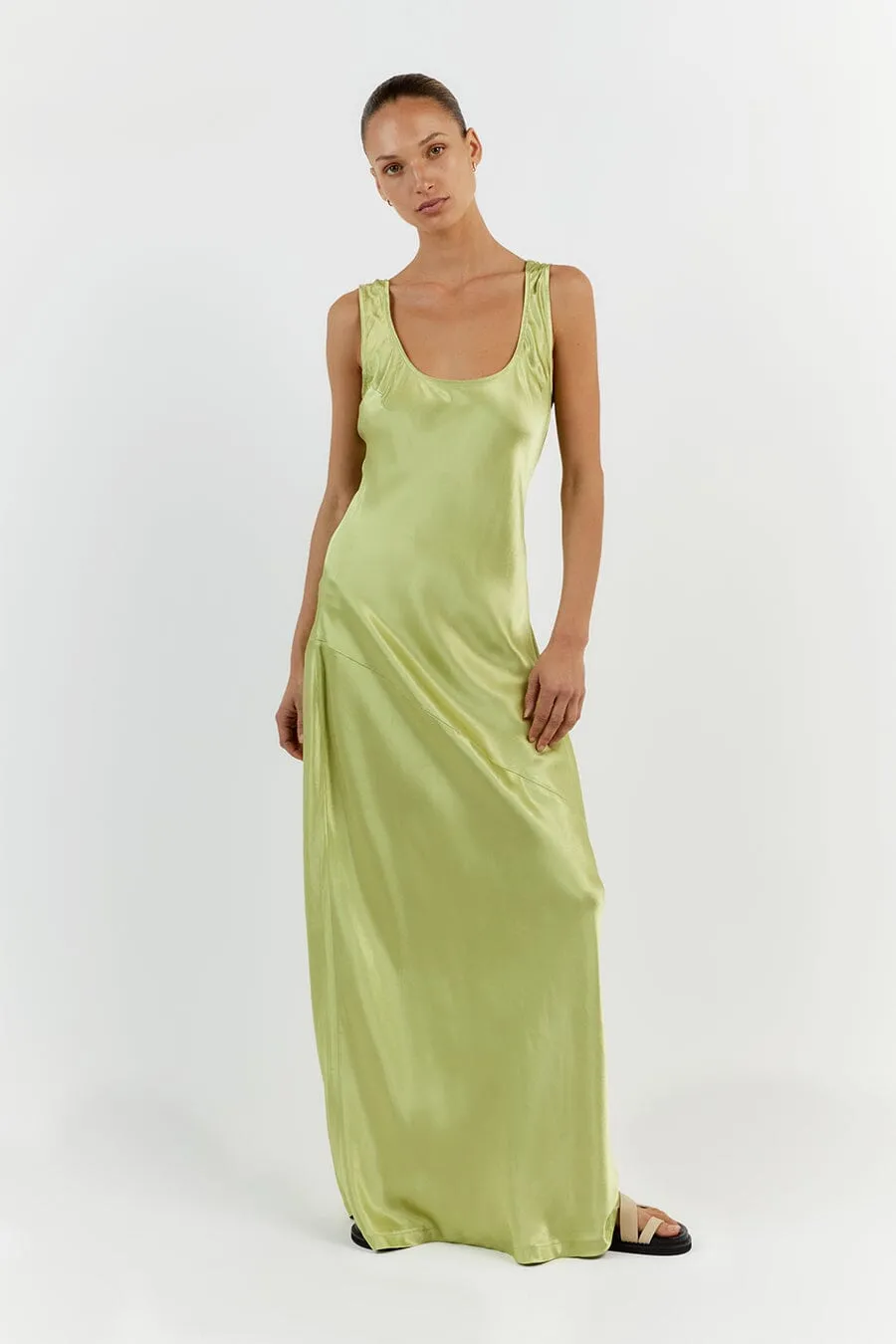 LEA LIME SATIN MAXI DRESS