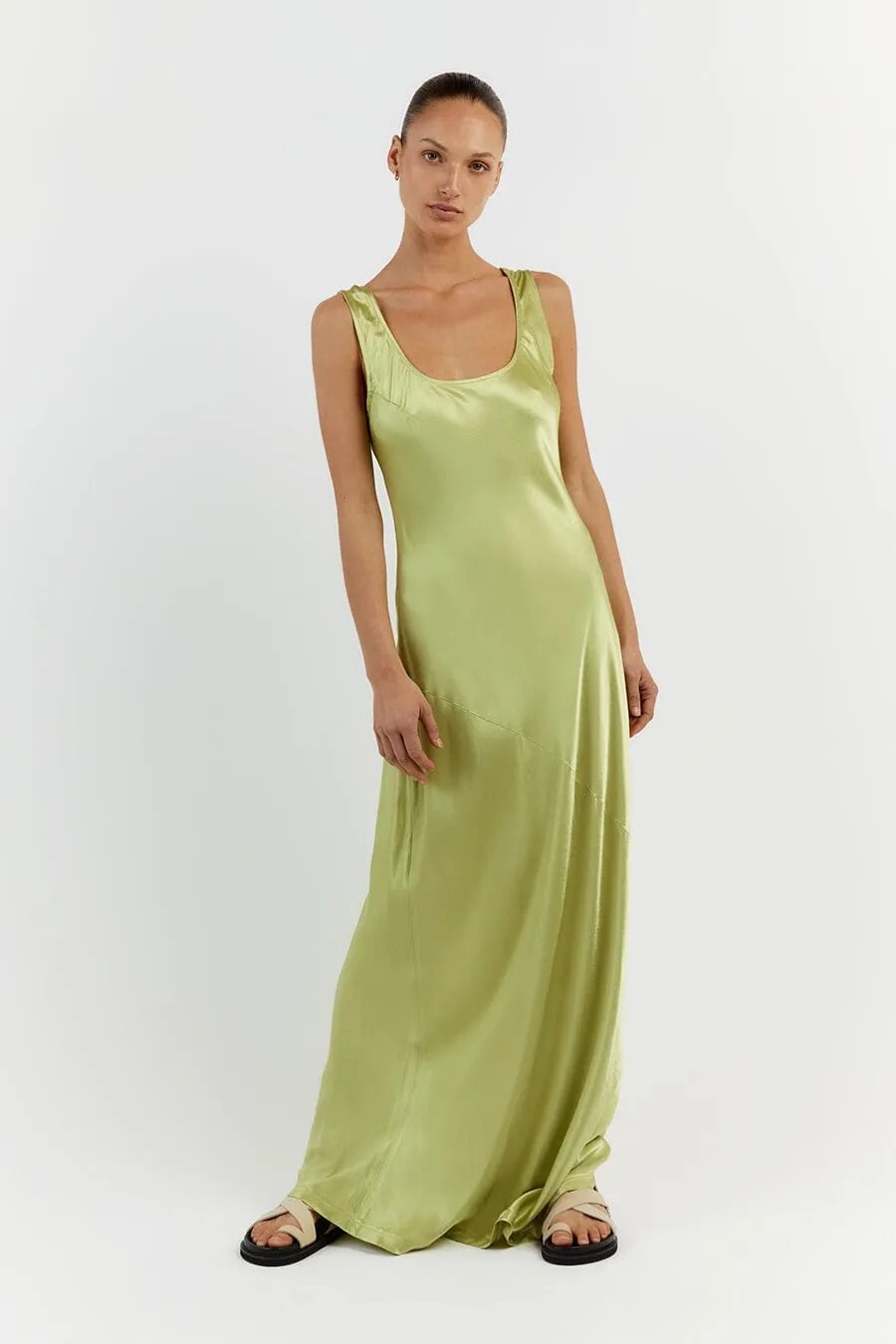 LEA LIME SATIN MAXI DRESS