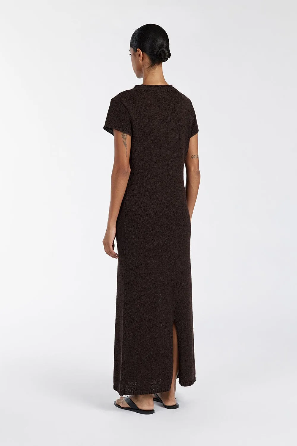 LEO BITTER CHOC KNIT MIDI DRESS