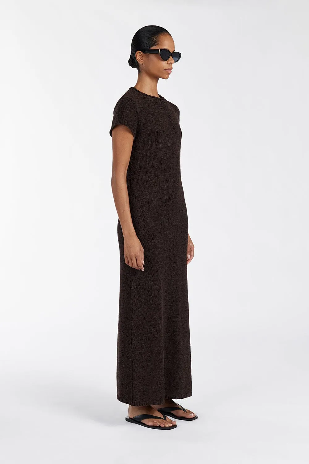 LEO BITTER CHOC KNIT MIDI DRESS