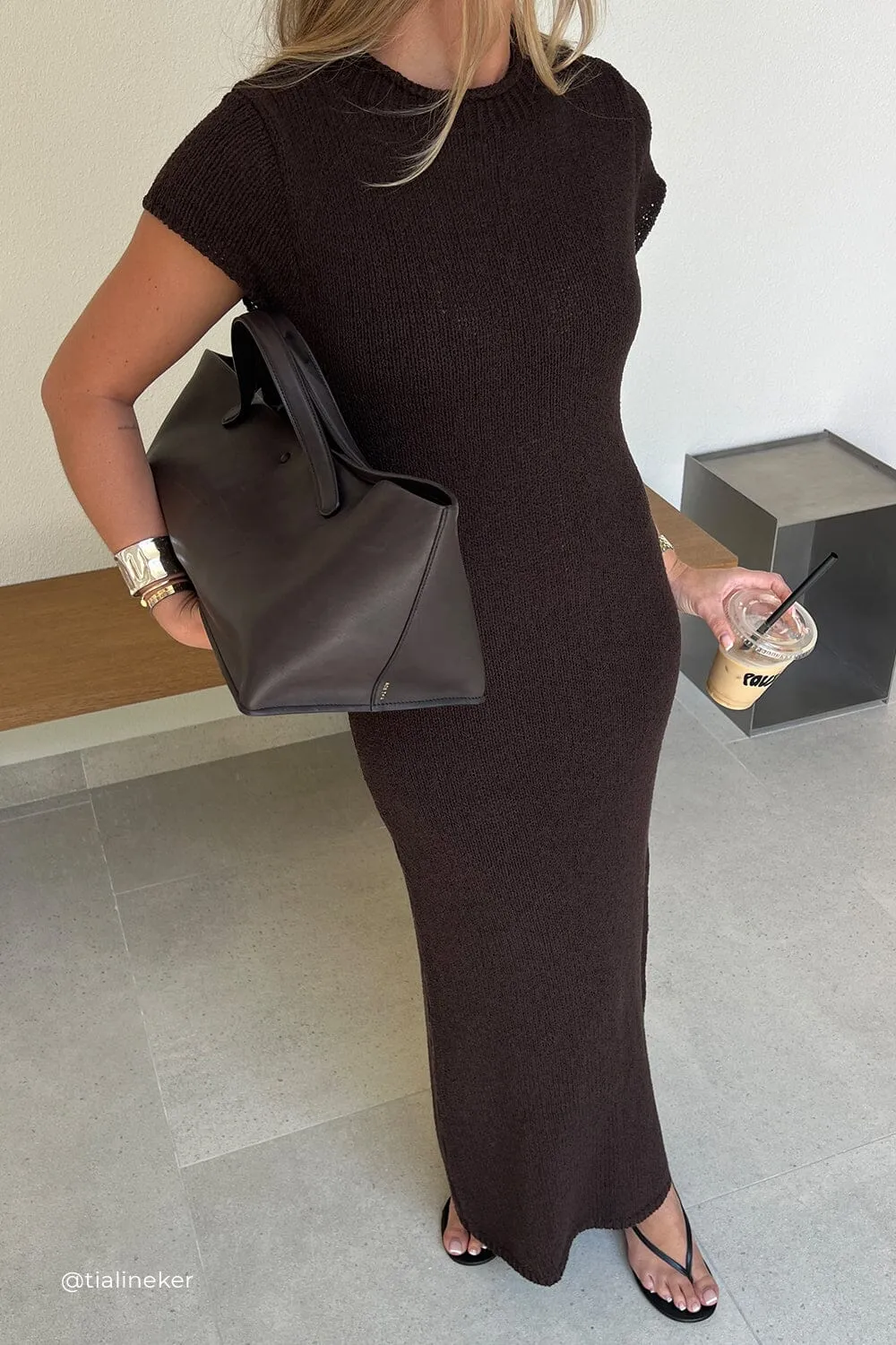 LEO BITTER CHOC KNIT MIDI DRESS