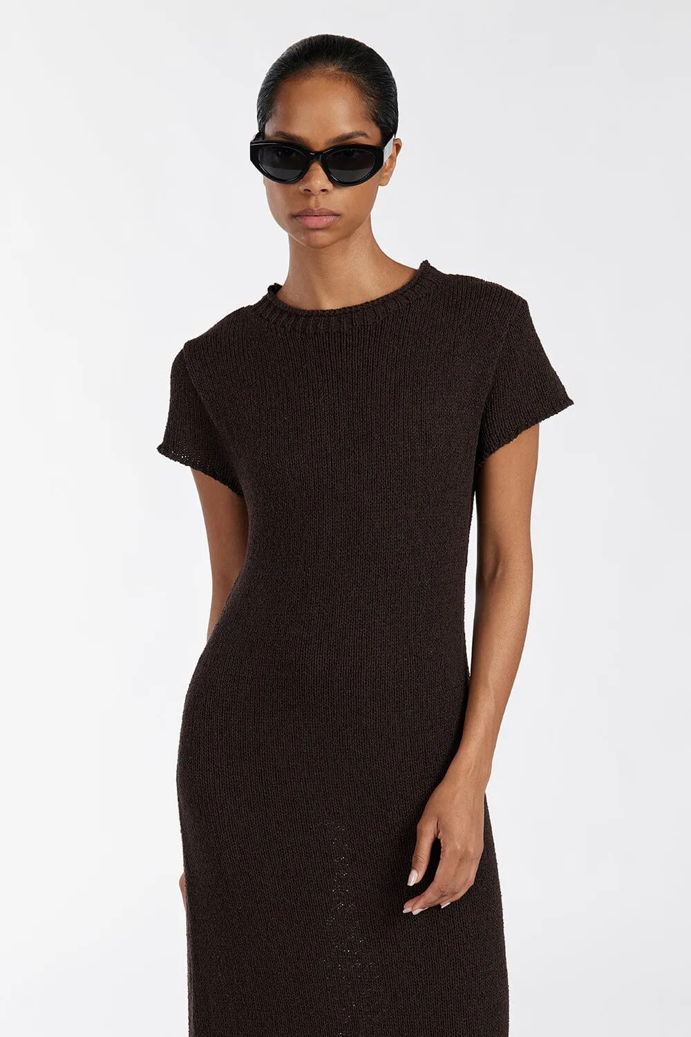 LEO BITTER CHOC KNIT MIDI DRESS