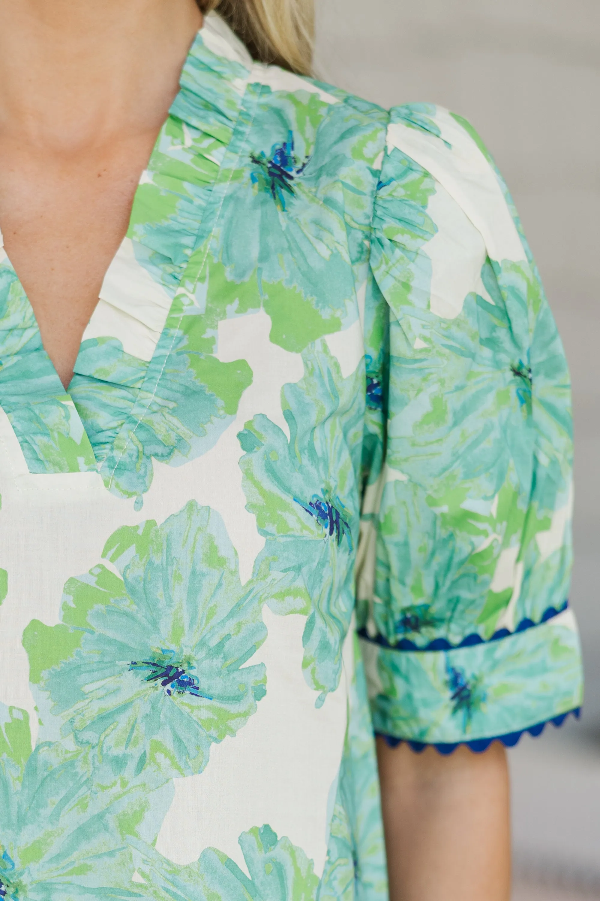 Life Lessons Mint Green Floral Blouse