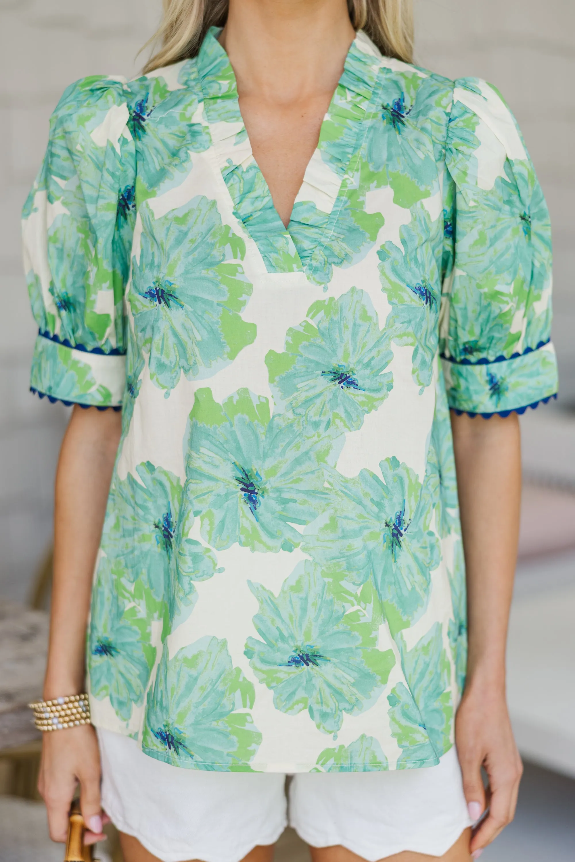 Life Lessons Mint Green Floral Blouse