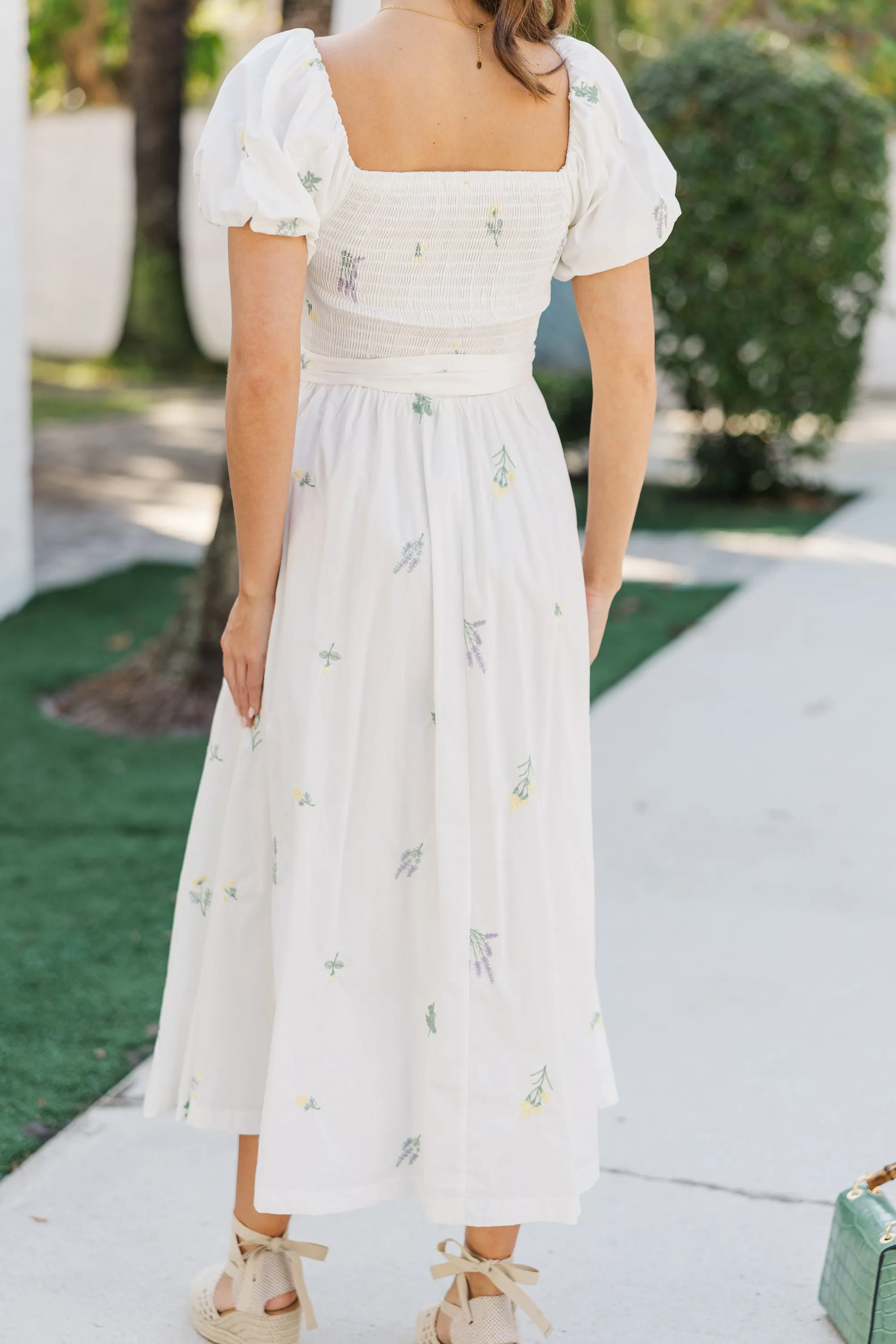Lily Blossom White Embroidered Midi Dress