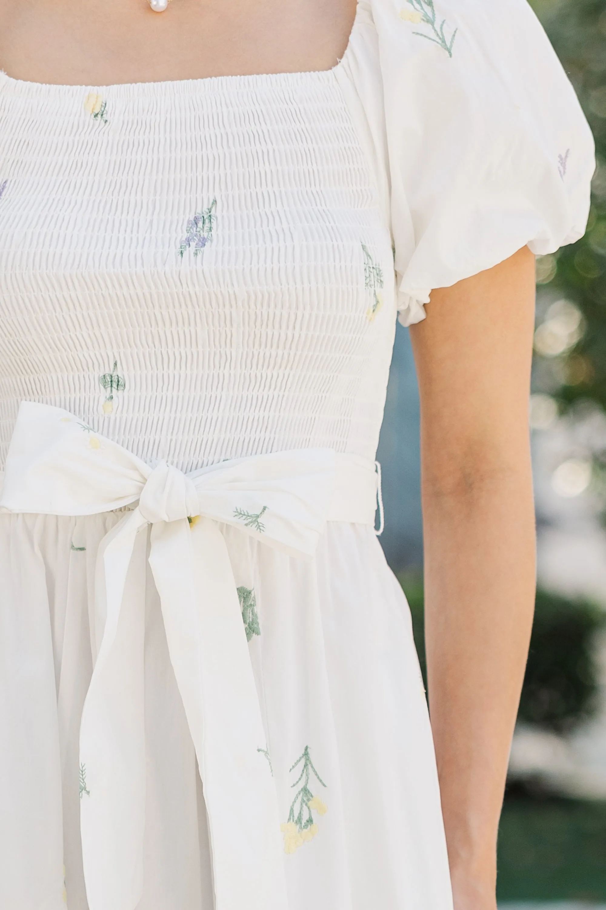 Lily Blossom White Embroidered Midi Dress