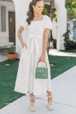 Lily Blossom White Embroidered Midi Dress