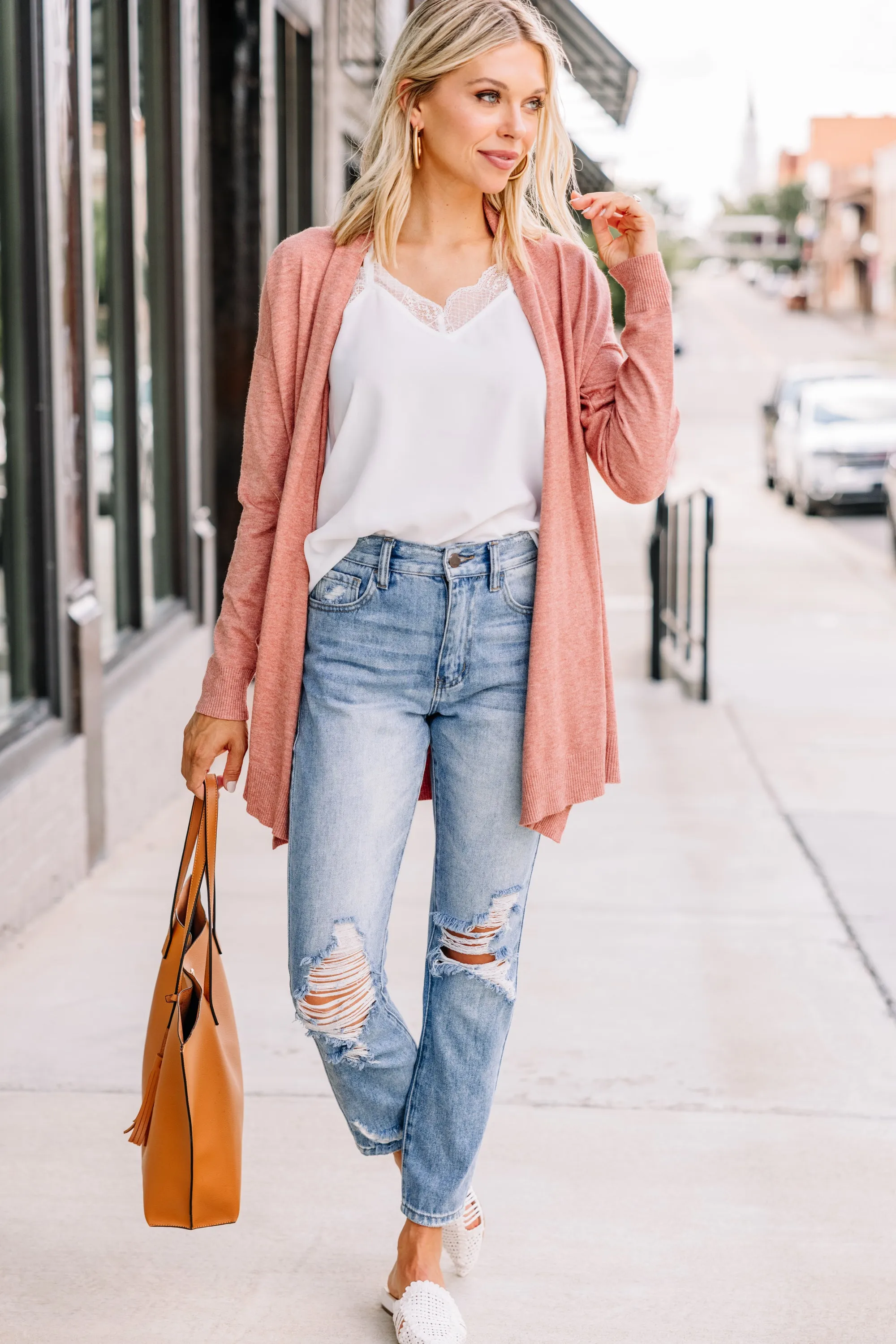 Living A Dream Heather Dust Rose Pink Cardigan