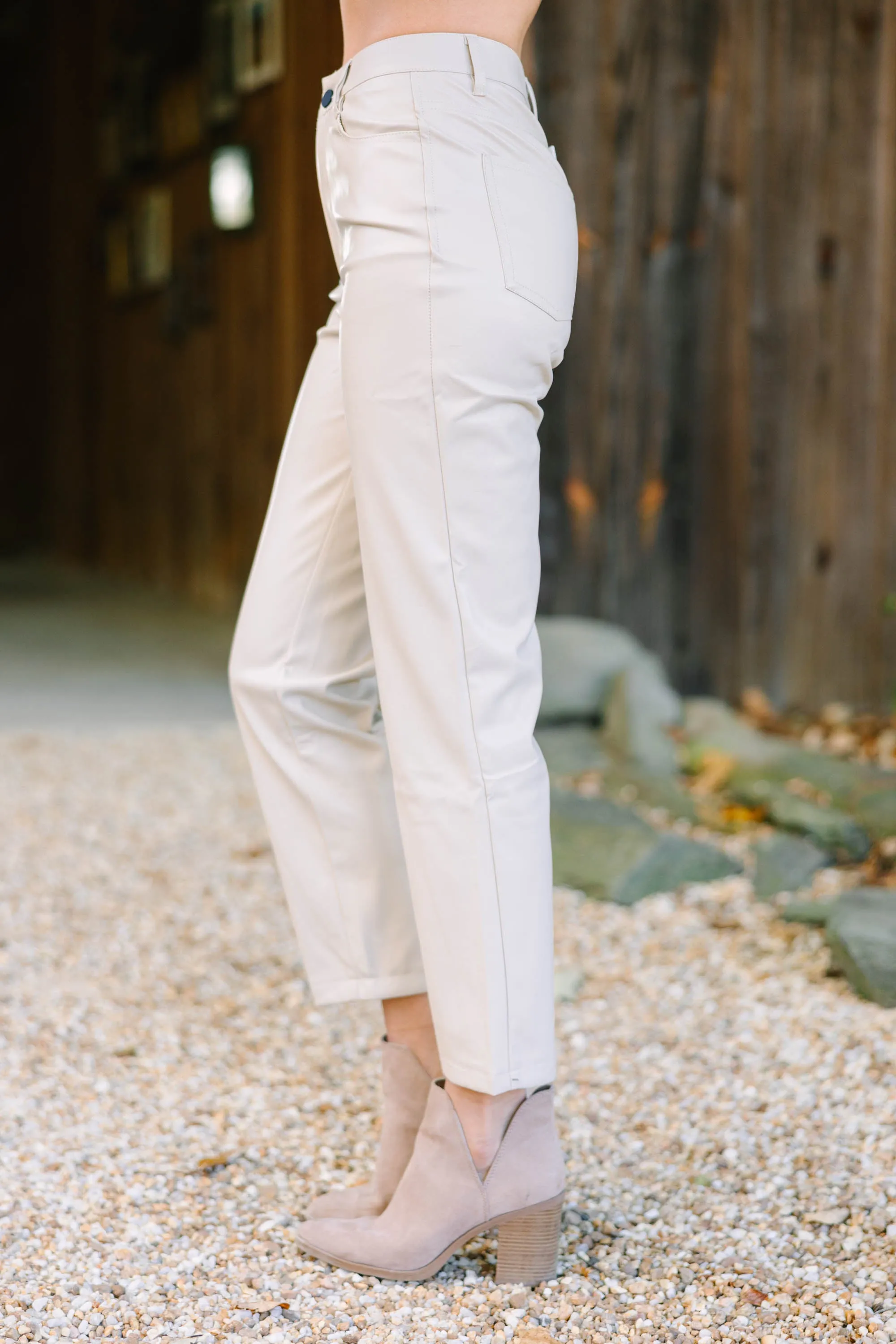 Living Life Cream White Faux Leather Pants