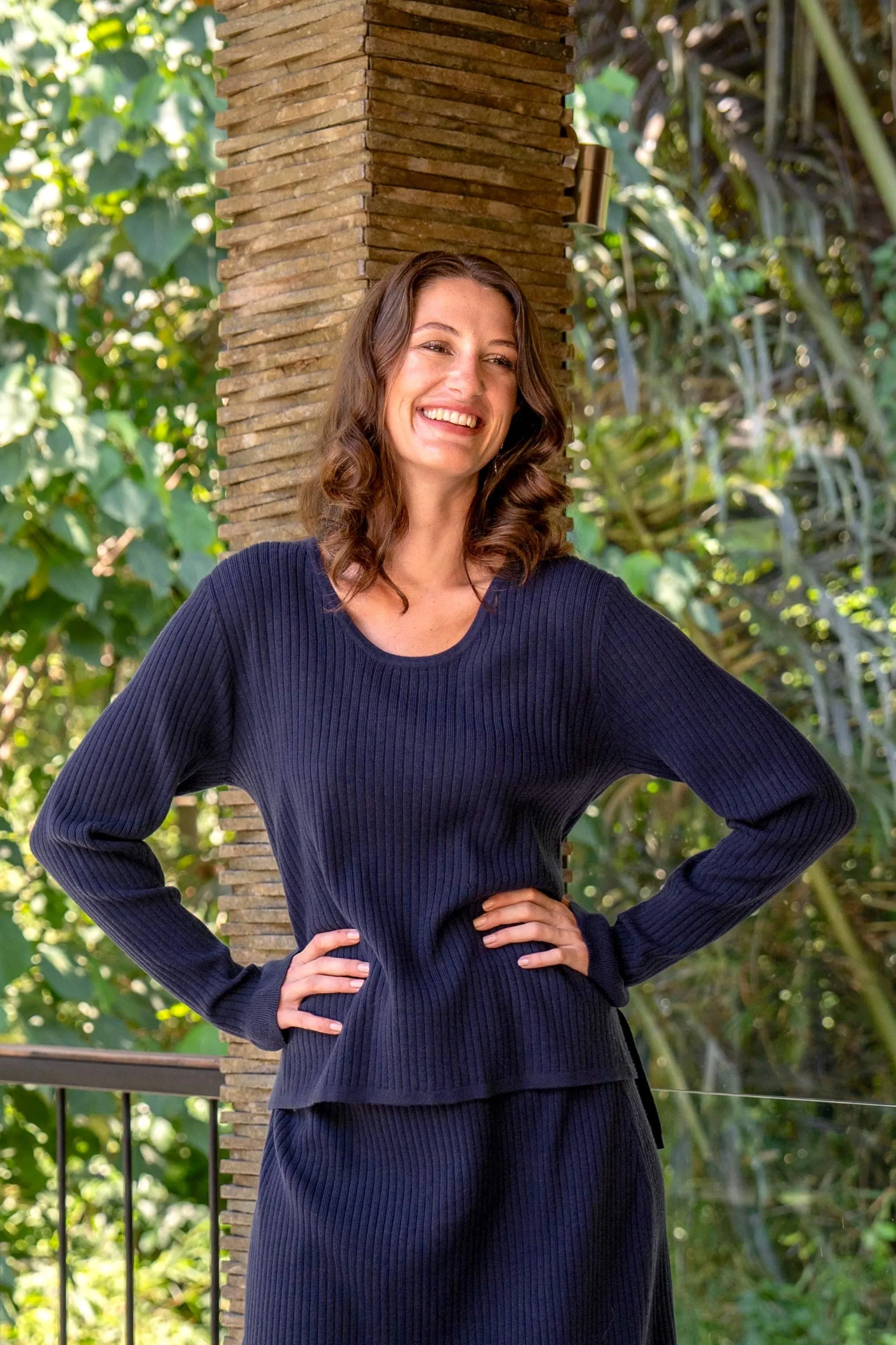 Long Sleeve Knitted Top in Navy