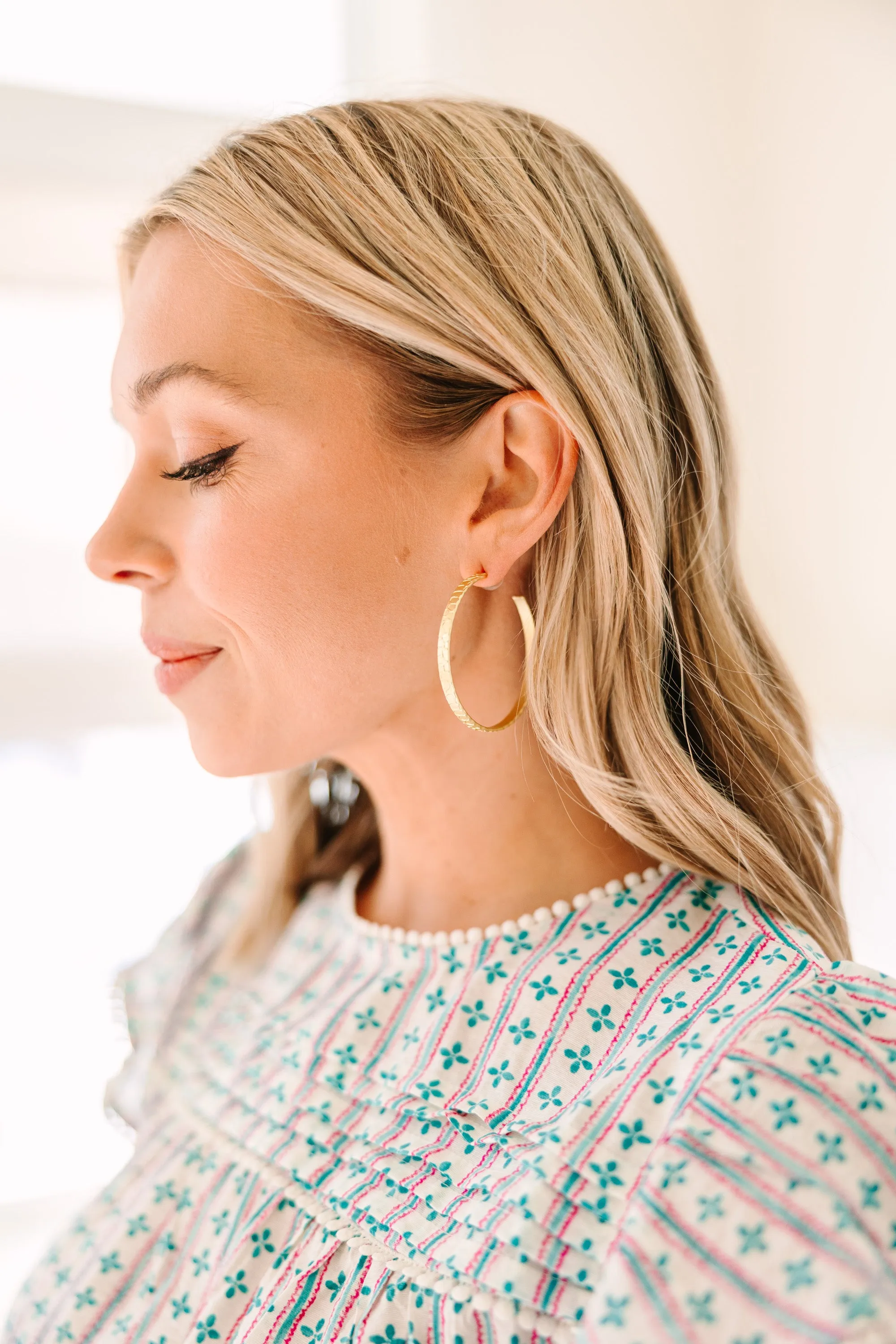 Looking Good Gold Textured Hoop Earrings