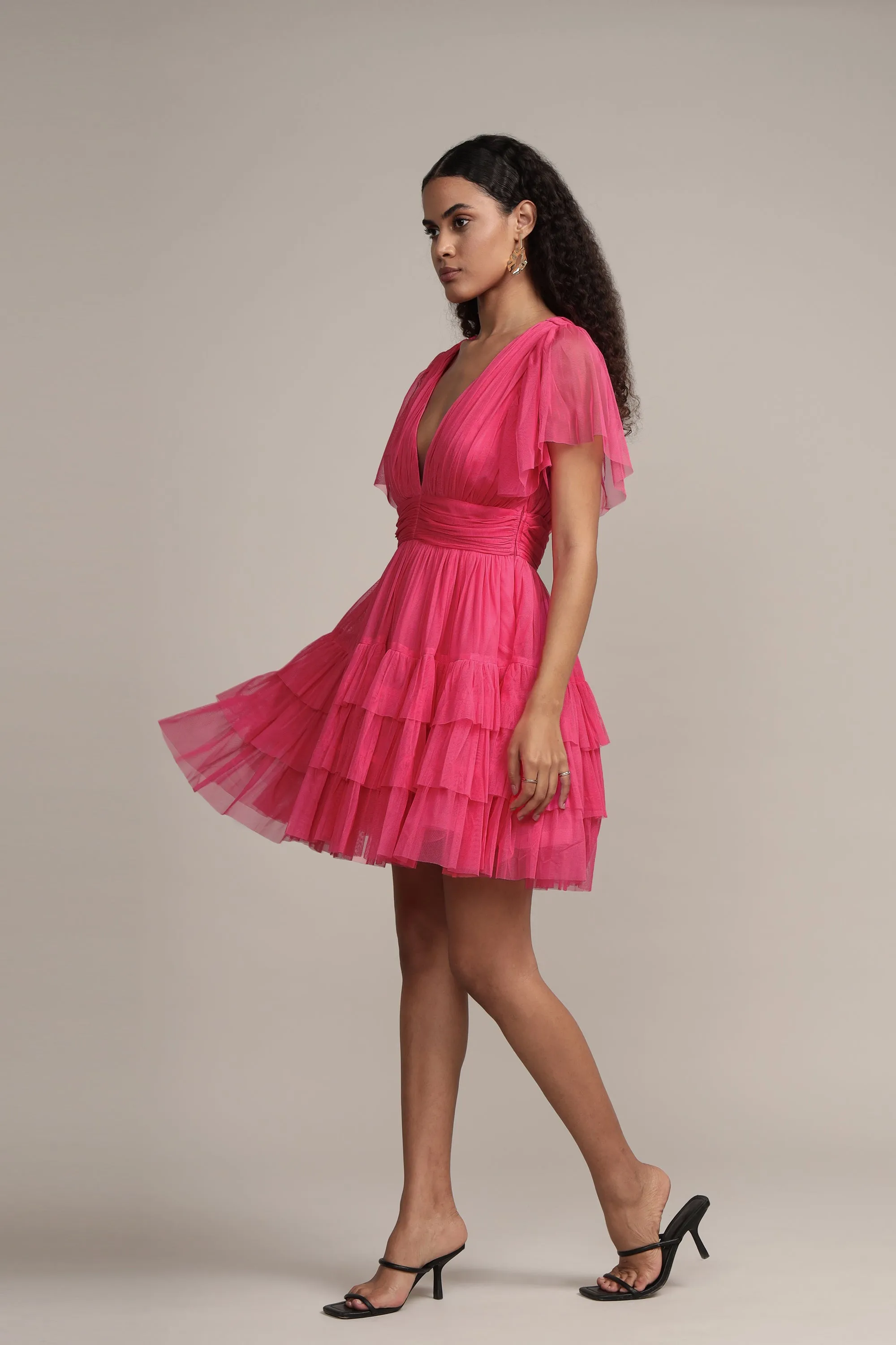 Madison Bright Pink Tulle Mini Dress
