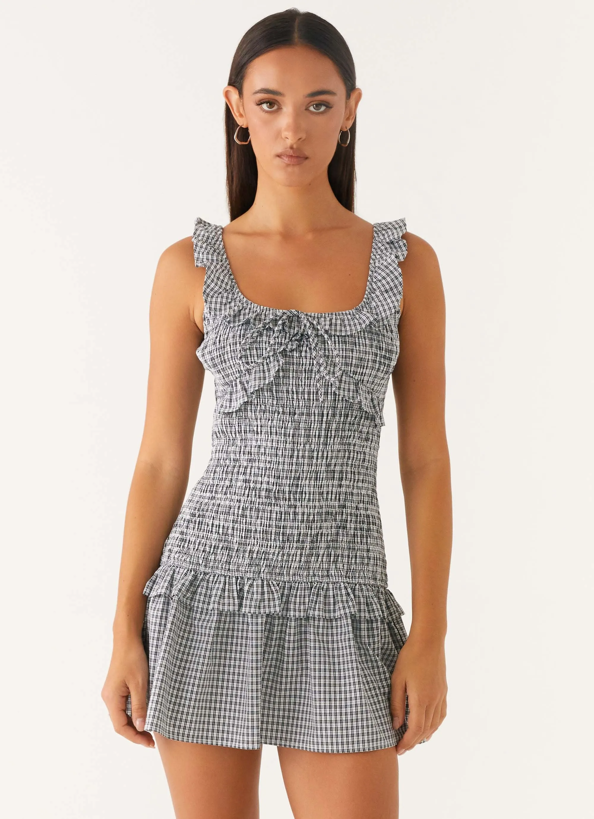 Mali Shirred Mini Dress - Checker