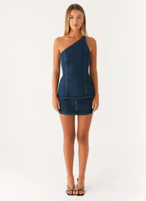 Maysa Low Rise Mini Skirt - Washed Denim