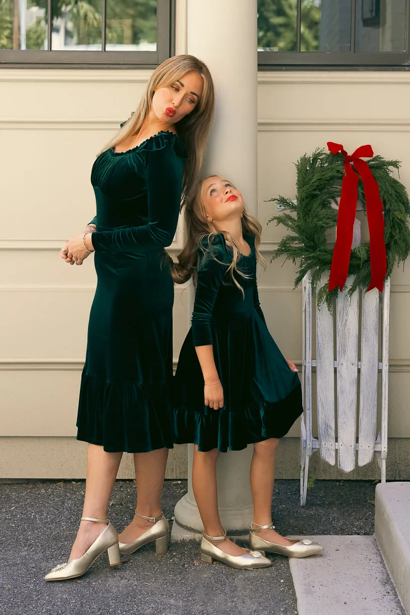 Mini Cleopatra Dress in Emerald Velvet - FINAL SALE