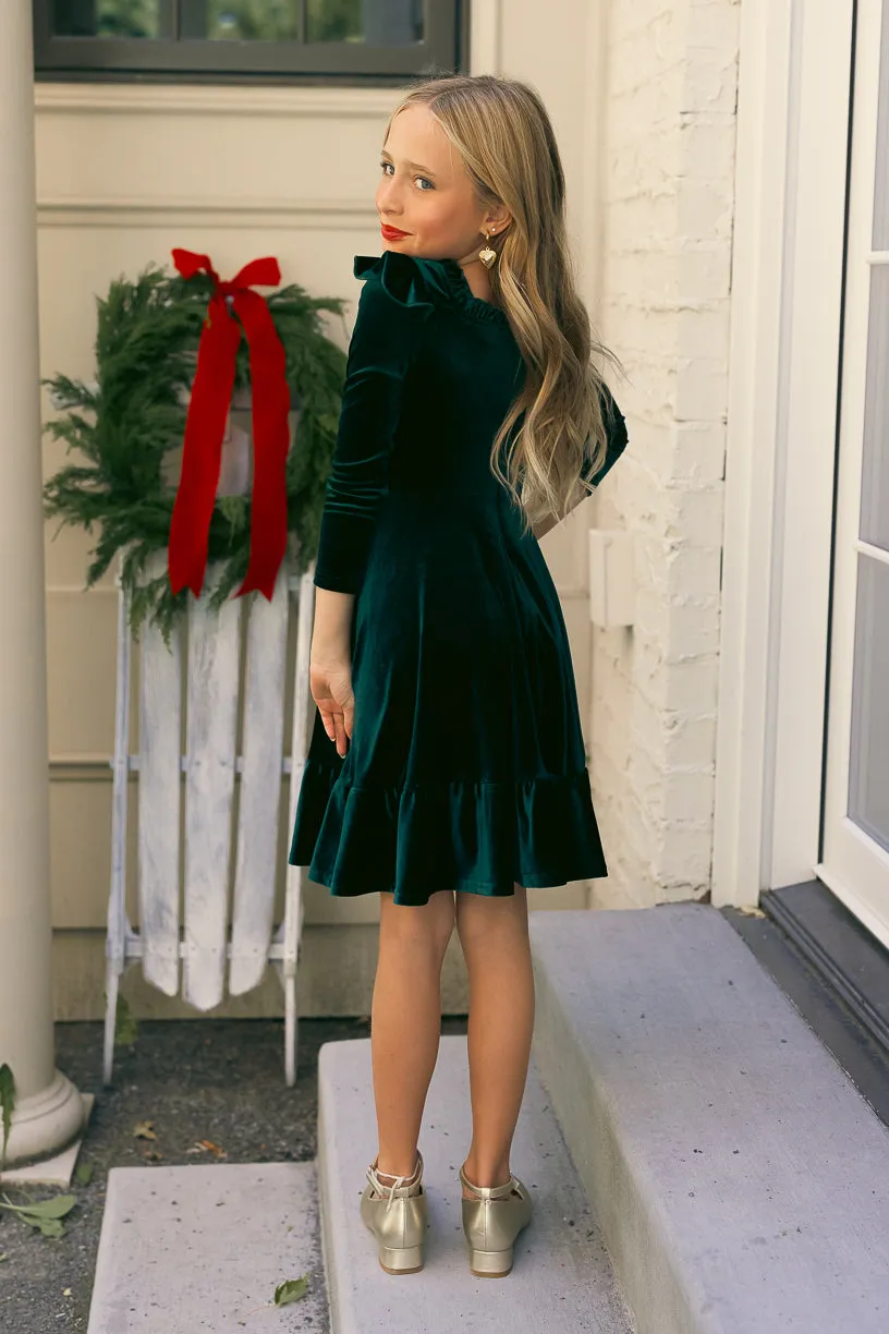 Mini Cleopatra Dress in Emerald Velvet - FINAL SALE